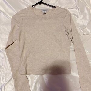 Beige Long Sleeve Crop Top